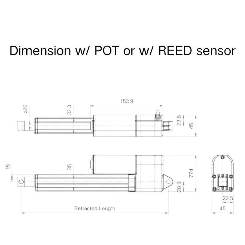 Long Stroke Customizable DC Actuator IP66 Outdoor 350kg Light Industrial Use