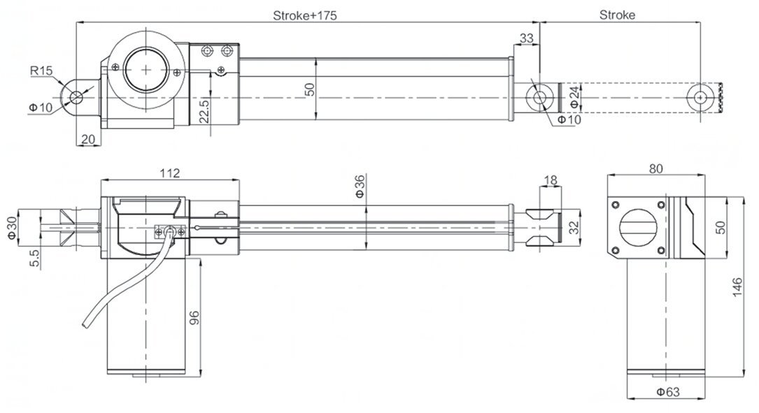 Low Noise DC Motor Drive Linear Actuator 24V 6000N Force IP43 W/ Limit switches